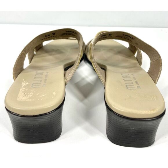 Munro Gold Beige Patent Criss Cross Slip On Stretch Sandals Block Women 8.5 - Picture 6 of 10